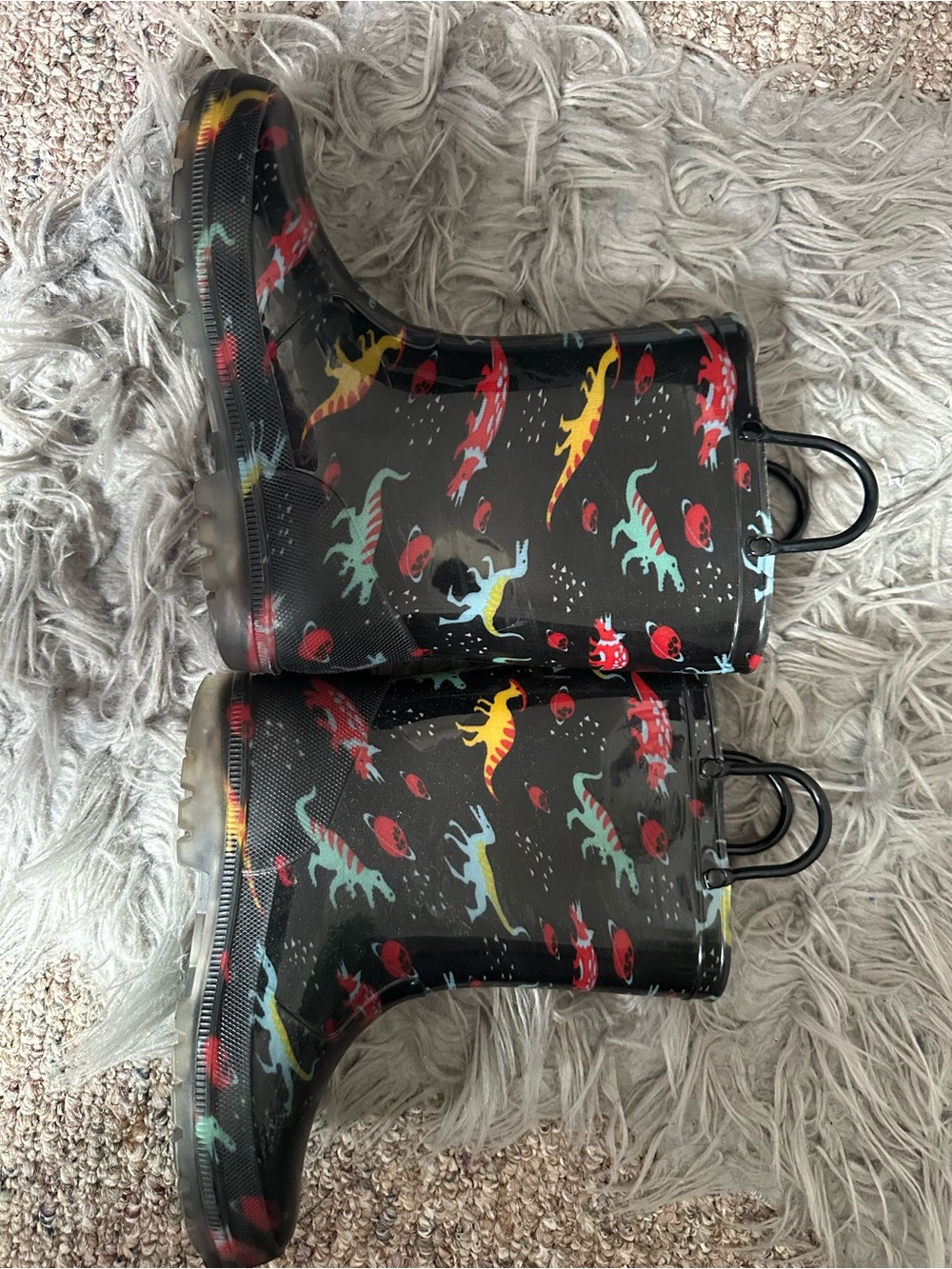 Kids Black Dinosaur Rain Boots